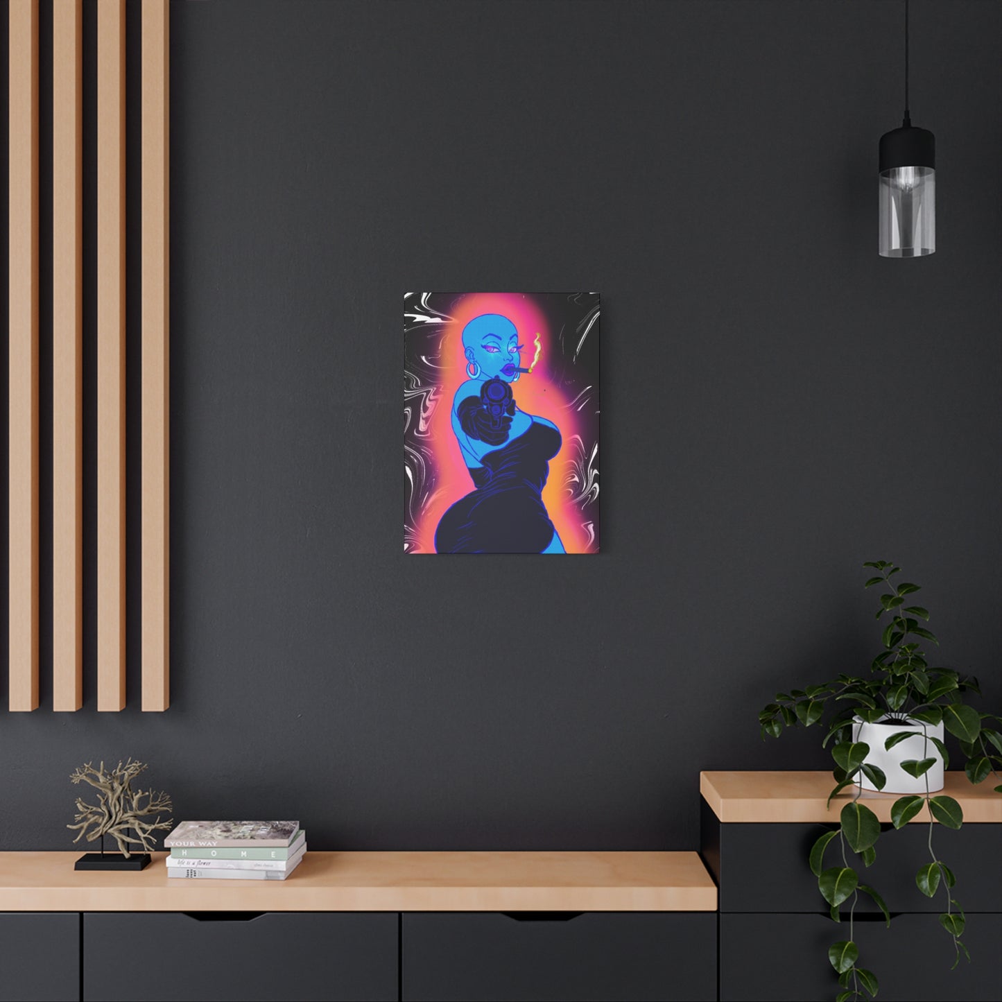 'Devil inna Blue Dress' Vintage Noir Bold Woman Matte Canvas Wall Art
