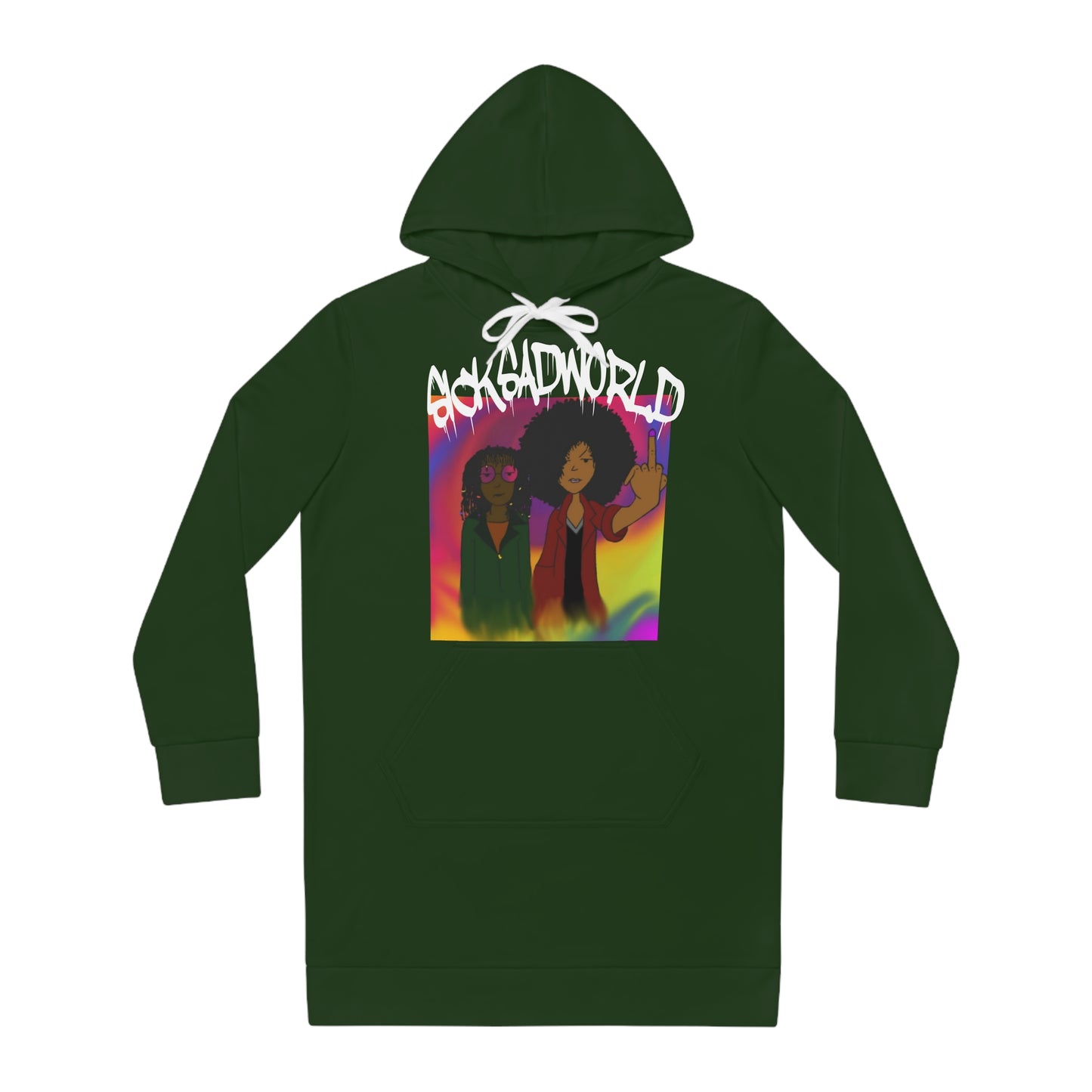 SICKSADWORLD Women's Hoodie Dress(Green) (AOP)