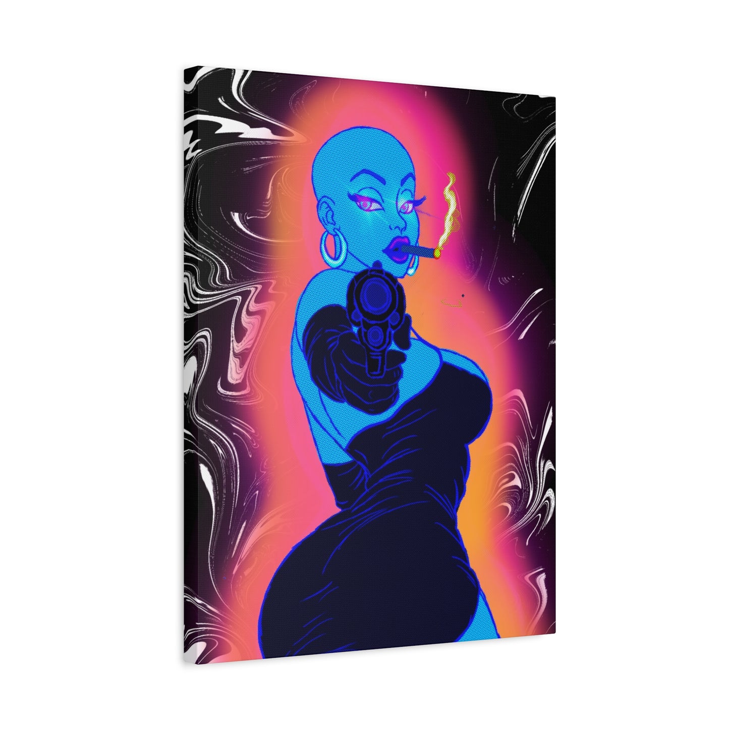 'Devil inna Blue Dress' Vintage Noir Bold Woman Matte Canvas Wall Art