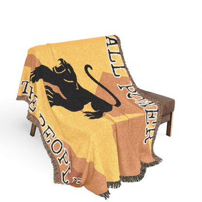 All Power to All People Black Panther Woven Blanket — Bold Colored Statement Throw