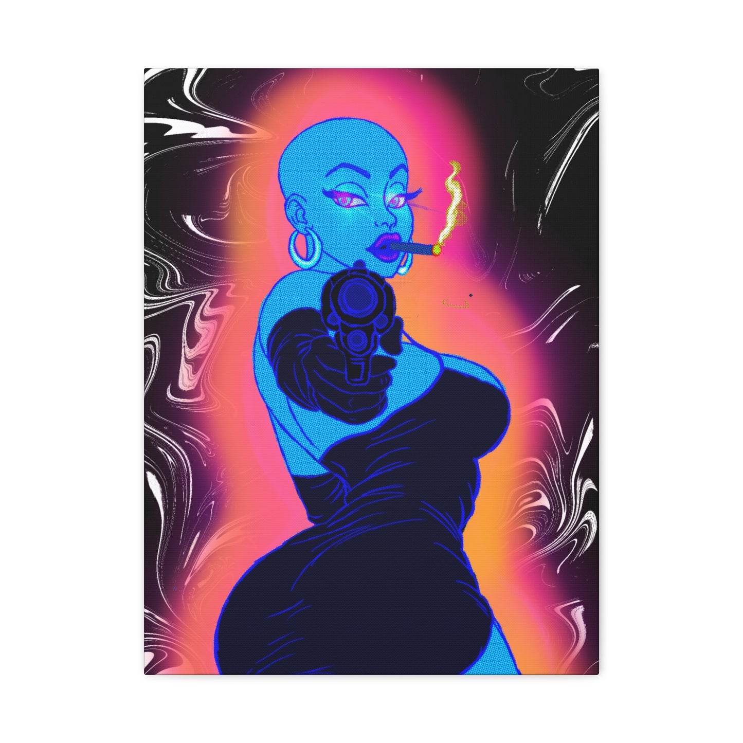'Devil inna Blue Dress' Vintage Noir Bold Woman Matte Canvas Wall Art