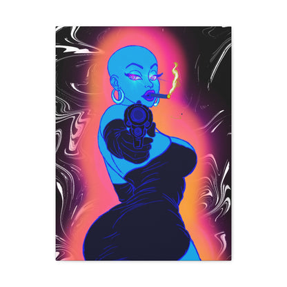 'Devil inna Blue Dress' Vintage Noir Bold Woman Matte Canvas Wall Art